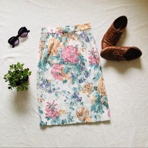 vintage floral print high waist cream skirt
